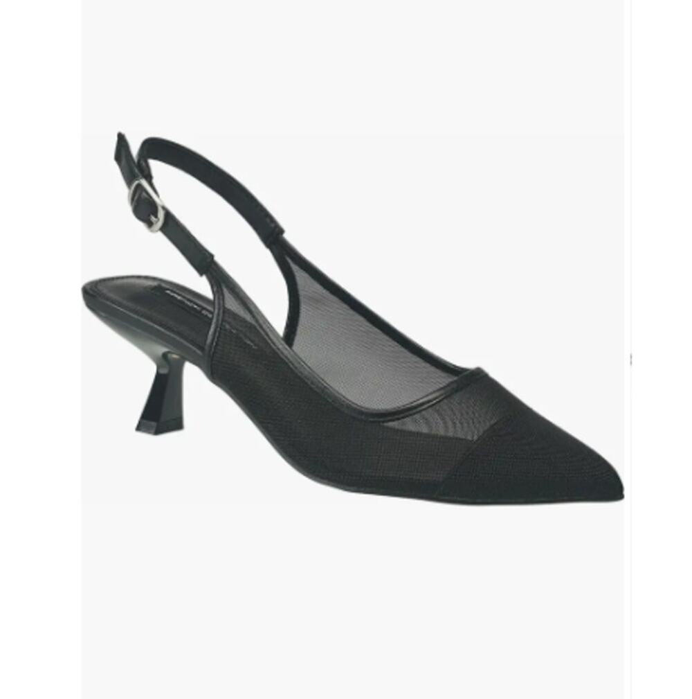 French Connection Women's Black Sleek Slingback Strap Mesh Flare Heels Size 8M